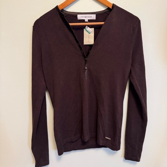 Simons Sweaters - Simons Dark Brown V-Neck Sweater